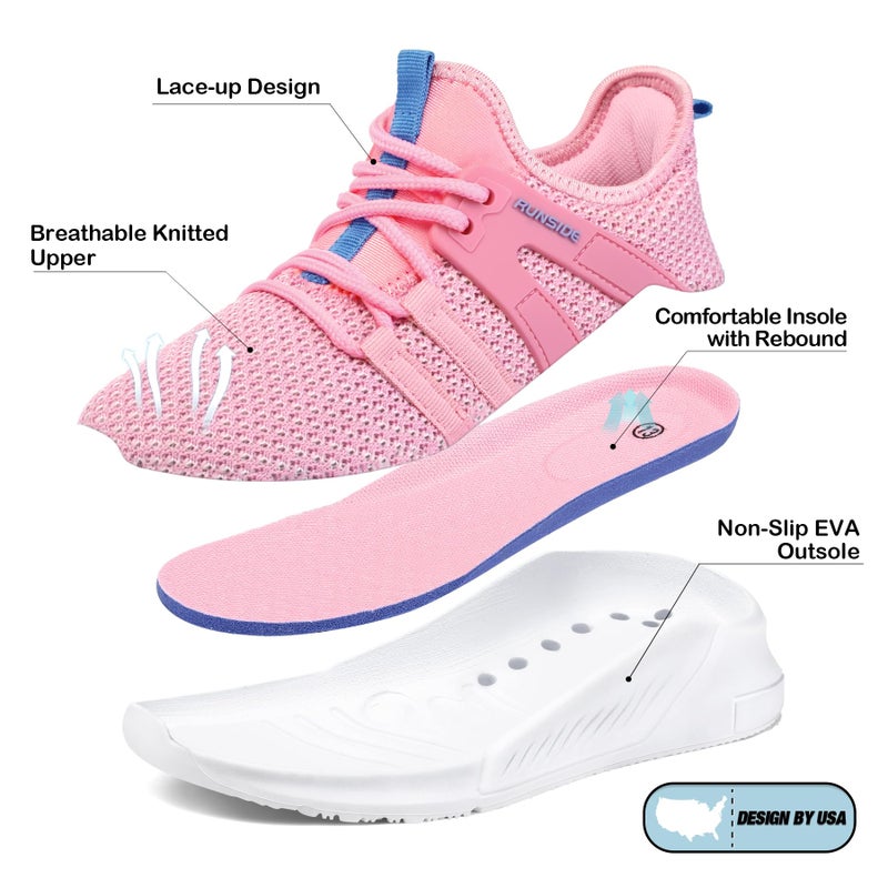 RUNSIDE Boys Girls Tennis Shoes Kids Lightweight Breathable Sneakers Lace-up Running Athletic Shoes for Toddler/Little Kid/Big Kid Rose - Image 5