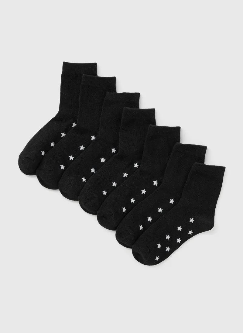 Matalan 7 Pack Boys Black Star Socks