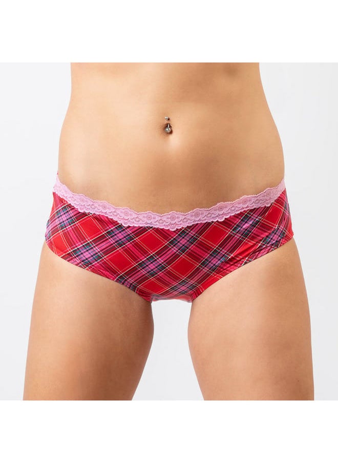 Aadaraya - Aadaraya Checked Hipster Briefs with Lace Trim - Image 1