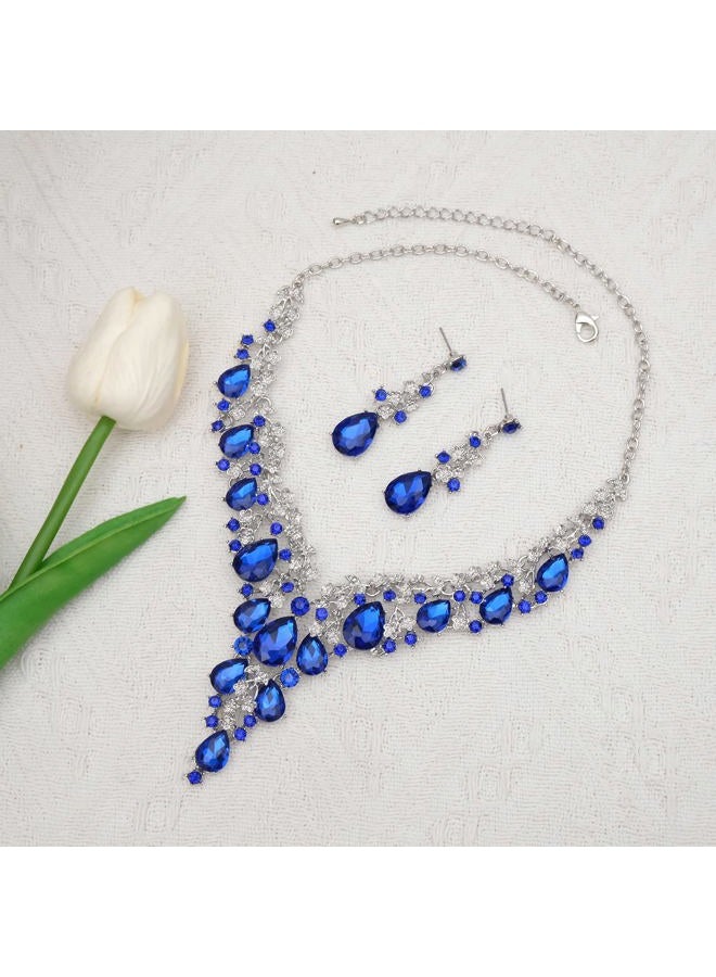 CSY Elegant Crystal Costume Jewelry Sets Flower Bridal Necklace Earrings Stretch Bangle Set for Bride Bridesmaid Wedding Dress Accessories, 42, Metal, Crystal Rhinestone - Image 4