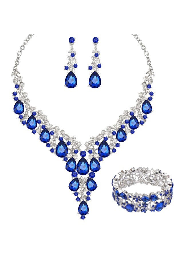 CSY Elegant Crystal Costume Jewelry Sets Flower Bridal Necklace Earrings Stretch Bangle Set for Bride Bridesmaid Wedding Dress Accessories, 42, Metal, Crystal Rhinestone - Image 1