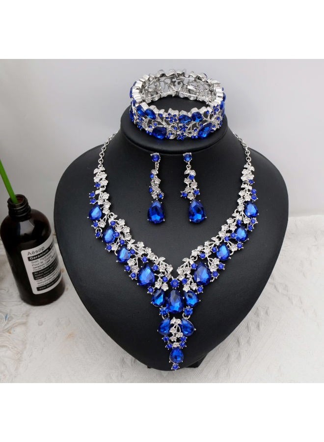 CSY Elegant Crystal Costume Jewelry Sets Flower Bridal Necklace Earrings Stretch Bangle Set for Bride Bridesmaid Wedding Dress Accessories, 42, Metal, Crystal Rhinestone - Image 3
