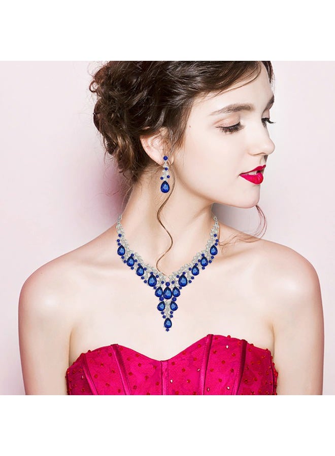 CSY Elegant Crystal Costume Jewelry Sets Flower Bridal Necklace Earrings Stretch Bangle Set for Bride Bridesmaid Wedding Dress Accessories, 42, Metal, Crystal Rhinestone - Image 2