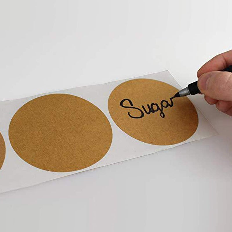 lasenersm 1 Roll 1 Inch Natural Brown Craft Gift Tag Stickers Blank Permanent Adhesive Kraft Label Stickers for Christmas Gifts Mason Jars Glass Bottles 500 Pieces Stickers per Roll Round Shaped - Image 3
