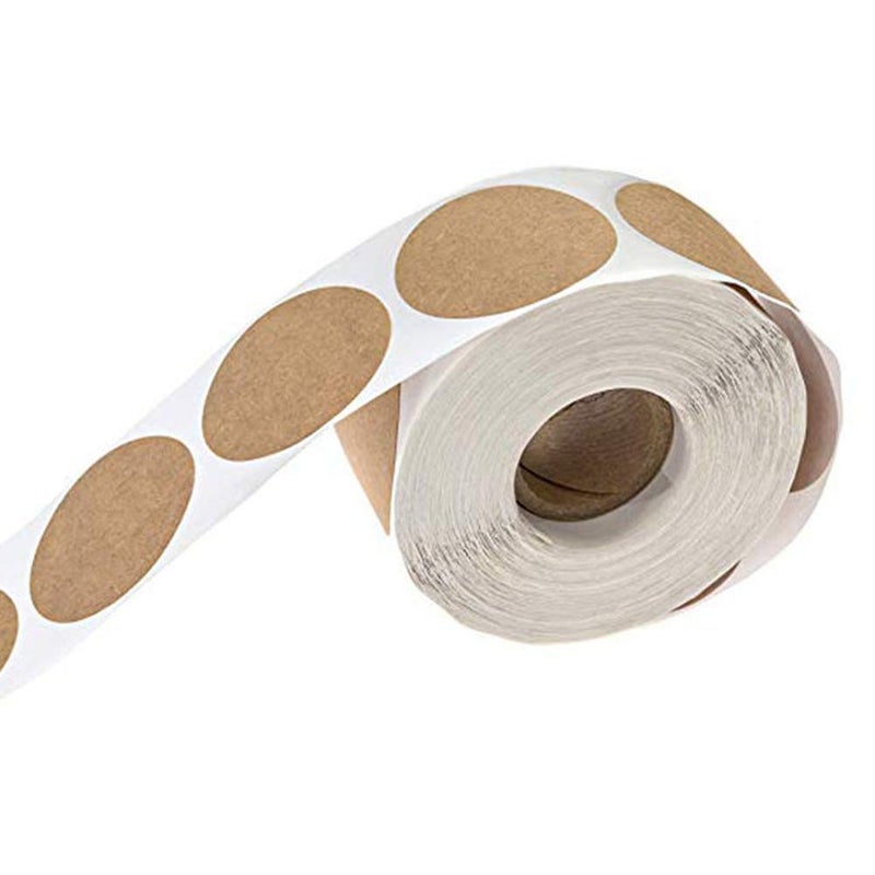 lasenersm 1 Roll 1 Inch Natural Brown Craft Gift Tag Stickers Blank Permanent Adhesive Kraft Label Stickers for Christmas Gifts Mason Jars Glass Bottles 500 Pieces Stickers per Roll Round Shaped - Image 1