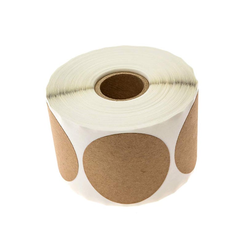 lasenersm 1 Roll 1 Inch Natural Brown Craft Gift Tag Stickers Blank Permanent Adhesive Kraft Label Stickers for Christmas Gifts Mason Jars Glass Bottles 500 Pieces Stickers per Roll Round Shaped - Image 2