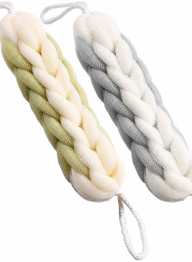 AARainbow 2 Packs Upgraded Long Stretch Back Sponge with Rope Handles Back Scrubber Bath Shower Mesh Sponge Exfoliating Body Scrub Stretch Braided Loofah for Men Women Shower Rope (Gray+Green) - Image 1