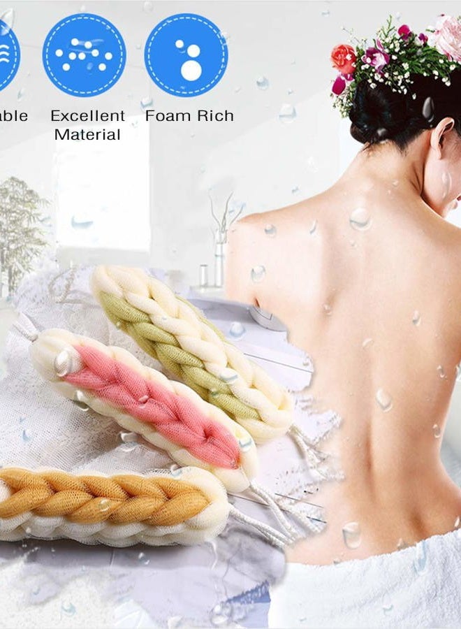 AARainbow 2 Packs Upgraded Long Stretch Back Sponge with Rope Handles Back Scrubber Bath Shower Mesh Sponge Exfoliating Body Scrub Stretch Braided Loofah for Men Women Shower Rope (Gray+Green) - Image 2