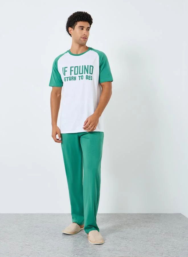 Men Printed Raglan Sleeve T-Shirt and Pyjama Set