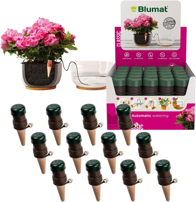 Blumat Classic Self-Watering Stakes - Automatic Drip Irrigation System for Indoor Plant Watering & Outdoor - Water Drip Solution for Potted Plants - Slow Release Stakes, 12 Pack, wo Adapter - Image 1