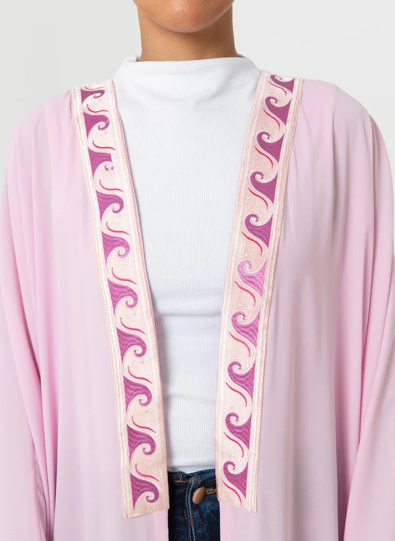 Kaafmeem Pink Waves Baby Pink Wide Abaya