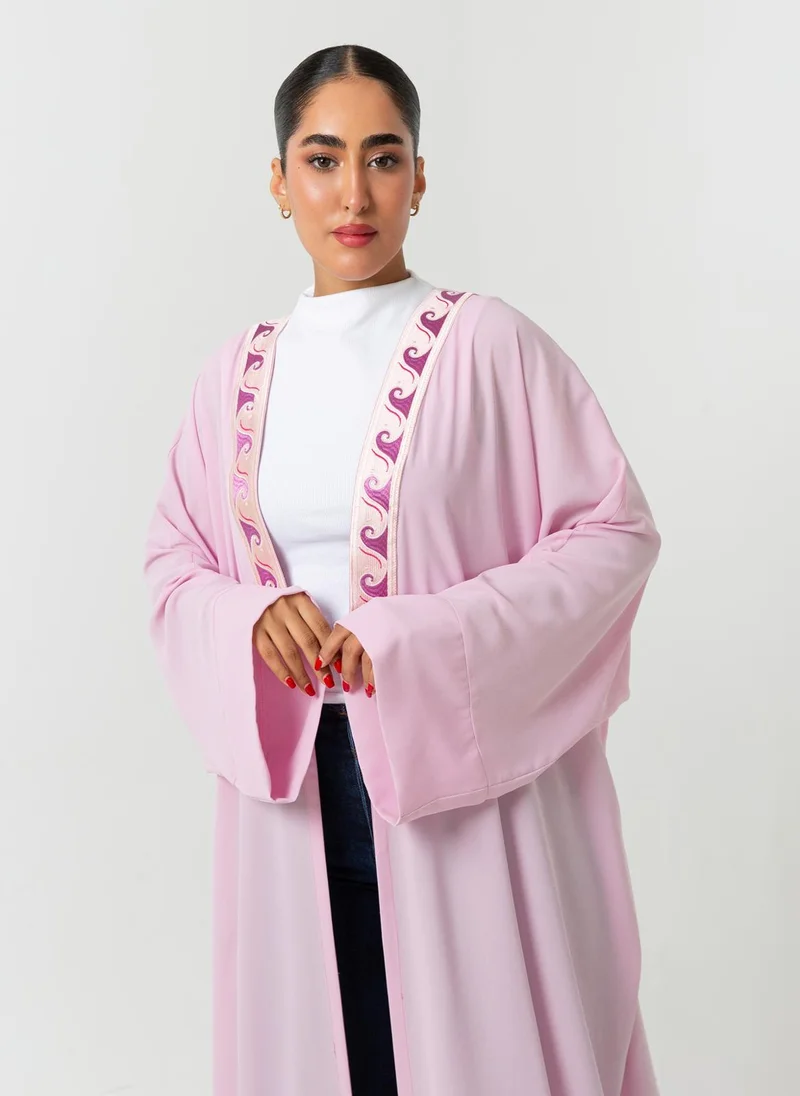 Kaafmeem Pink Waves Baby Pink Wide Abaya