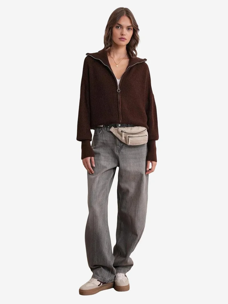 ميكسراي كارديجان محبوك بقصة واسعة وياقة بسحاب وملمس مميز