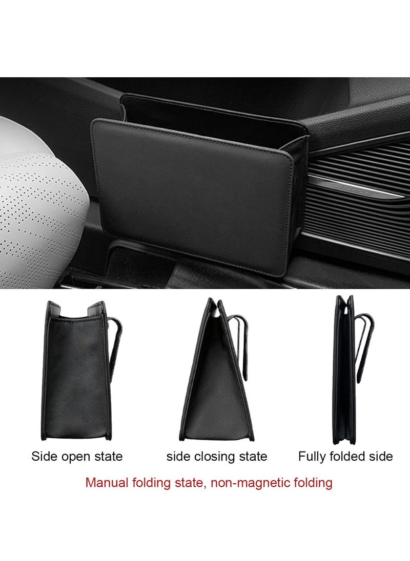 ET-LIFE Car Trash Can, Auto Leather Trash Bin Garbage Organizer Holder with One Roll Trash Bag, Mini Foldable Dustbin Storage Bag Container, Multi-Function Trash Box for Car SUV (Black)  - Image 4
