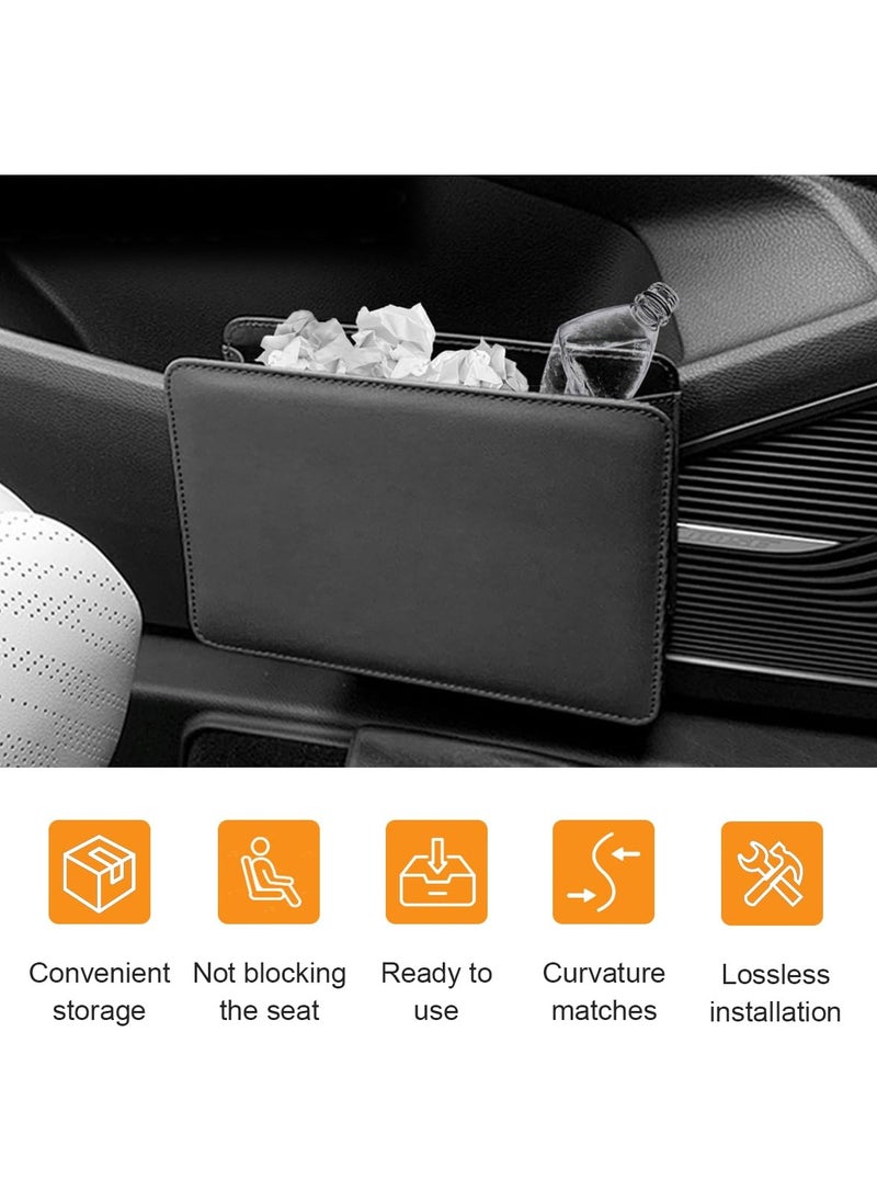 ET-LIFE Car Trash Can, Auto Leather Trash Bin Garbage Organizer Holder with One Roll Trash Bag, Mini Foldable Dustbin Storage Bag Container, Multi-Function Trash Box for Car SUV (Black)  - Image 3