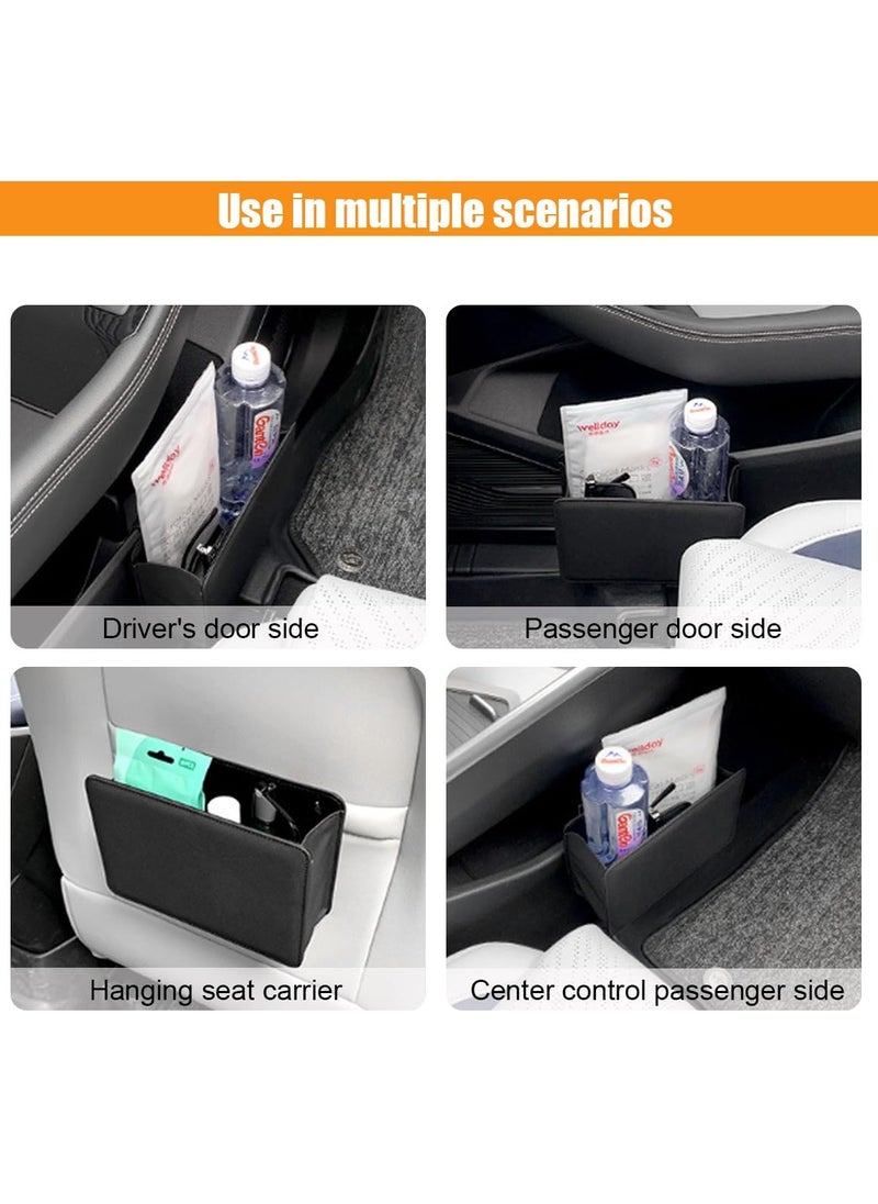 Car Trash Can, Auto Leather Trash Bin Garbage Organizer Holder with One Roll Trash Bag, Mini Foldable Dustbin Storage Bag Container, Multi-Function Trash Box for Car SUV (Black)