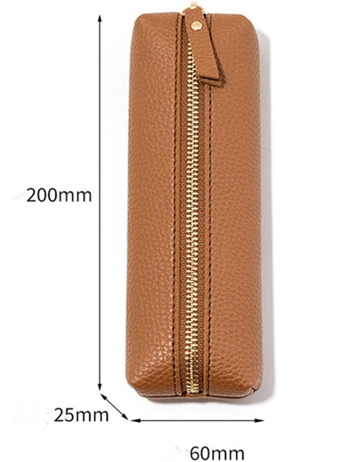 إم إكس إن 2 PCS PU Pen الحقيبة، حقيبة قلم رصاص من جلد القلم مع السحاب، حقيبة جلدية خمر أصلي للقرطاسية منظم حقيبة للعمل والسفر - Image 2