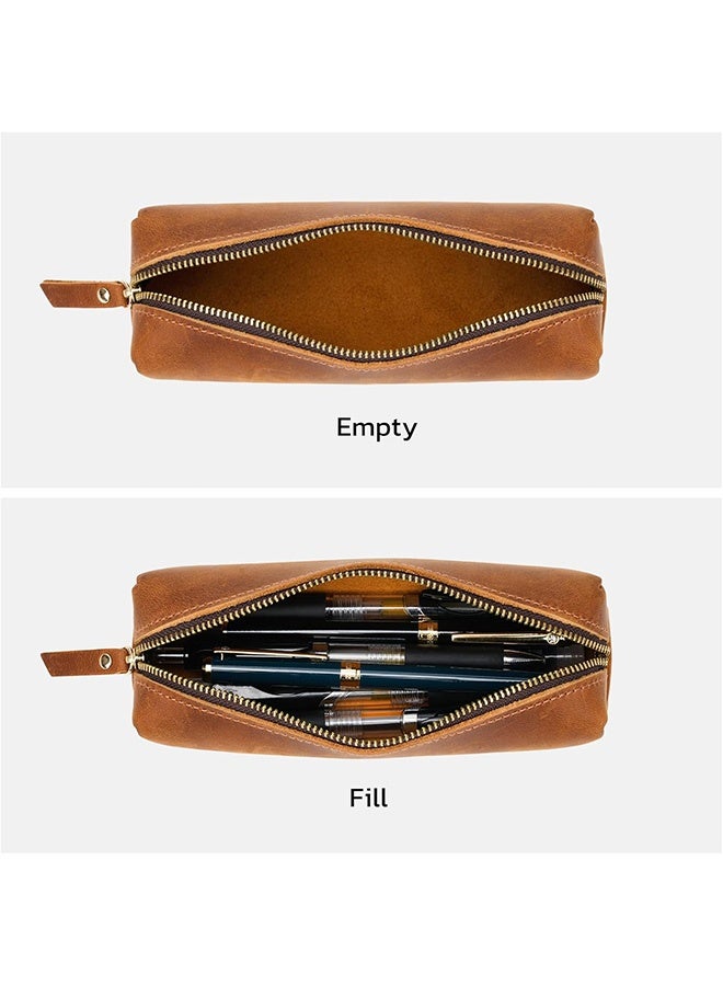 إم إكس إن 2 PCS PU Pen الحقيبة، حقيبة قلم رصاص من جلد القلم مع السحاب، حقيبة جلدية خمر أصلي للقرطاسية منظم حقيبة للعمل والسفر - Image 4