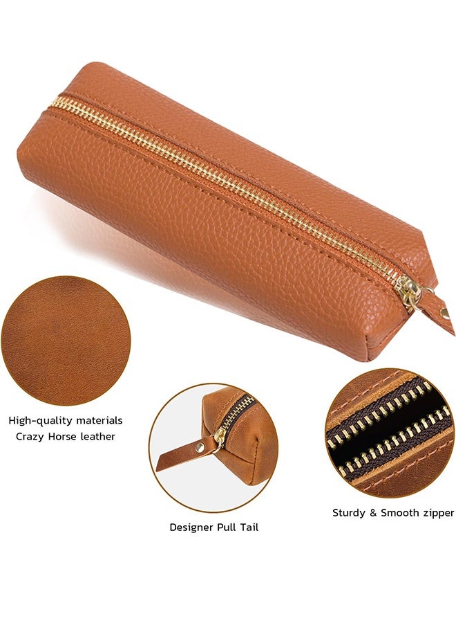 إم إكس إن 2 PCS PU Pen الحقيبة، حقيبة قلم رصاص من جلد القلم مع السحاب، حقيبة جلدية خمر أصلي للقرطاسية منظم حقيبة للعمل والسفر - Image 3