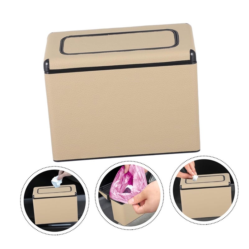 ULTECHNOVO Creative Large Capacity Car Trash Can Lid Vehicle Garbage Bin for Automotive Home Office Kitchen Beige Leather Design for and Easy Cleaning - Image 5