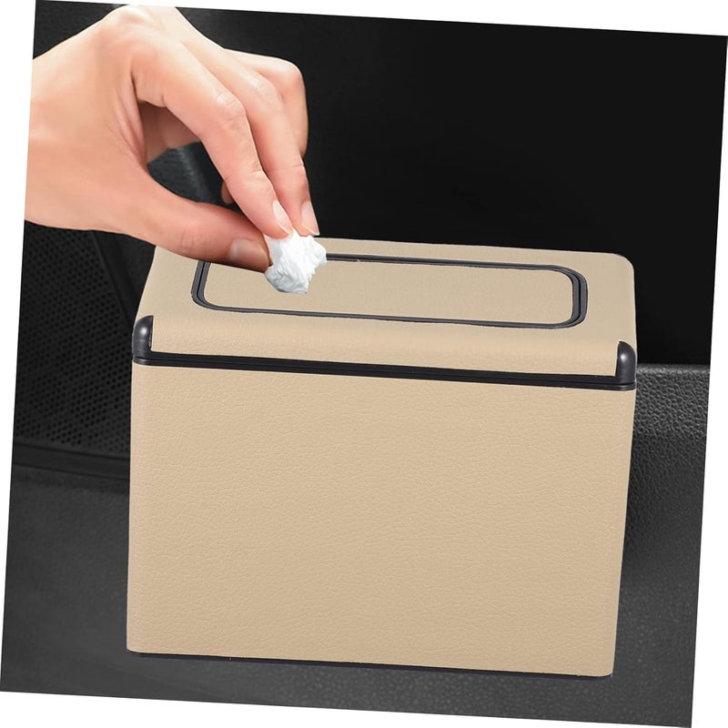 ULTECHNOVO Creative Large Capacity Car Trash Can Lid Vehicle Garbage Bin for Automotive Home Office Kitchen Beige Leather Design for and Easy Cleaning - Image 3