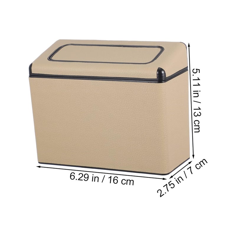 ULTECHNOVO Creative Large Capacity Car Trash Can Lid Vehicle Garbage Bin for Automotive Home Office Kitchen Beige Leather Design for and Easy Cleaning - Image 2