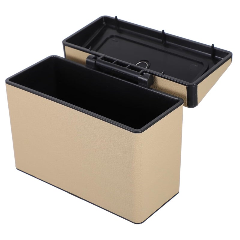 ULTECHNOVO Creative Large Capacity Car Trash Can Lid Vehicle Garbage Bin for Automotive Home Office Kitchen Beige Leather Design for and Easy Cleaning - Image 1