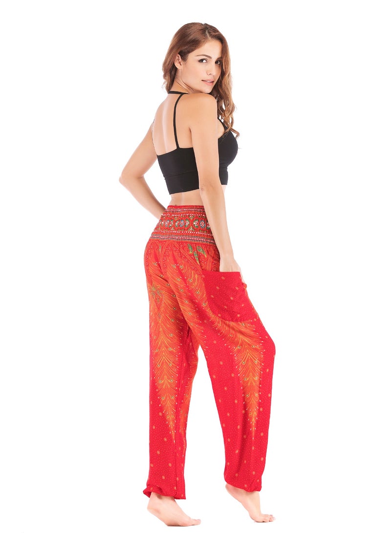 Loquat Boho Print Yoga High-waisted Pants Red  - Image 3