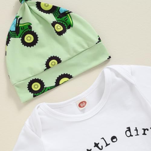 SAYOO Newborn Baby Boy Tractor Clothes Cotton Funny Letter Bodysuit+Truck Leggings Hat Farm Baby Shower Coming Home Outfit (Green, newborn) - Image 4
