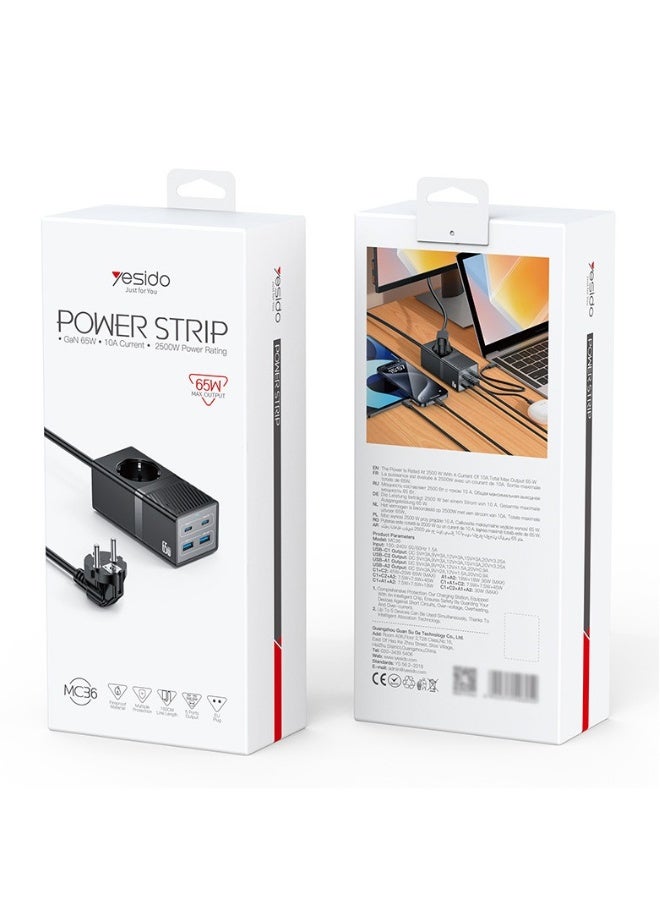 بيوينتي شاحن سفر صغير ومحمول بقوة 65 واط من نيتريد الغاليوم بمعيار بريطاني، رأس شحن بثلاثة منافذ - Image 1