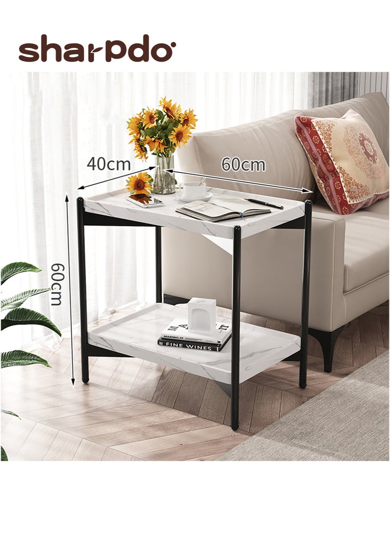 Modern Simple Small Apartment Double-Layer Square Coffee Table Living Room Mobile Sofa Double-Layer Side Table 60*40*60CM