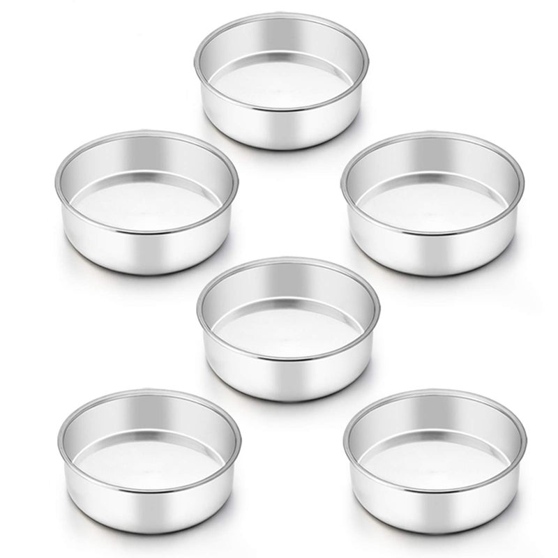 TeamFar TeamFar 6 Inch Cake Pan 6 Pcs Cake Pan Set Round Baking Pan Stainless Steel for Baking Steaming Serving Fit in Oven Pressure Cooker Air Fryer Healthy  Heavy Duty Easy Clean  Dishwasher Safe