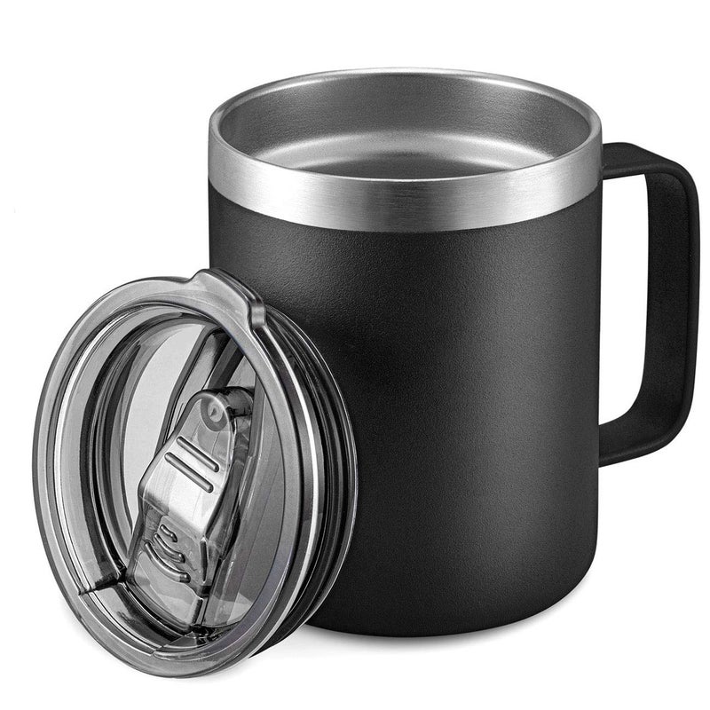 ALOUFEA 12oz Stainless Steel Insulated Coffee Mug with Handle Double Wall Vacuum Travel Mug Tumbler Cup with Sliding Lid Black