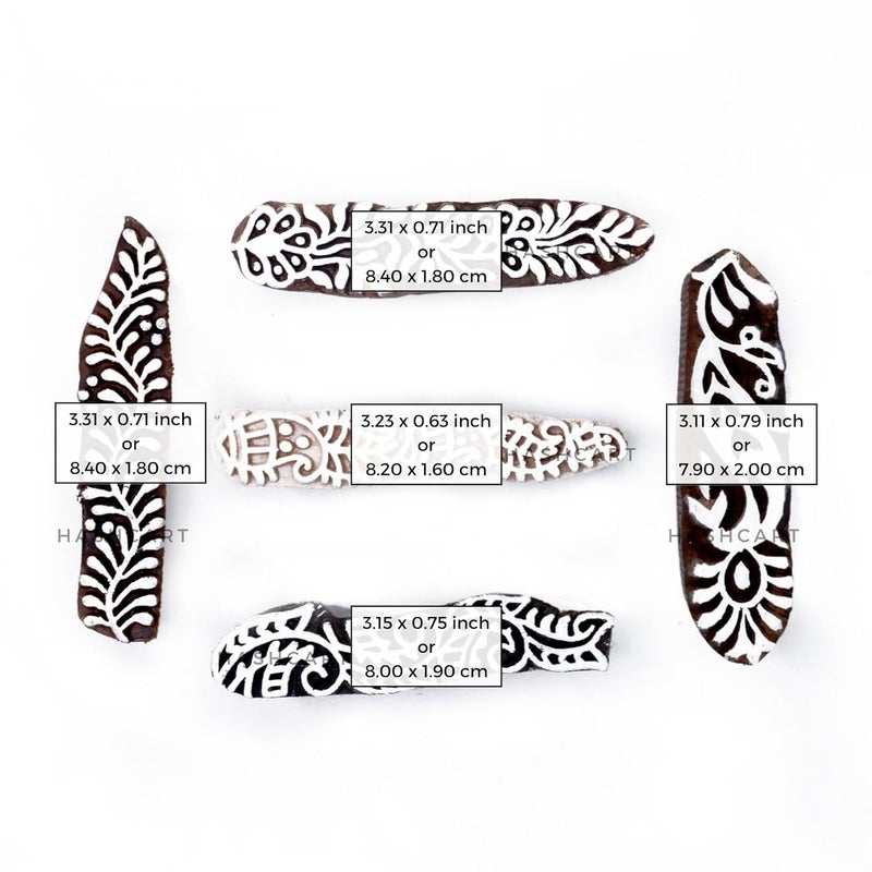 TWOGRAMS Border Shaped Wood Block Print Stamps - Wooden Blocks for Block Printing - Artistic Shapes Kids Craft Henna Fabric Saree Border Card Making | Set of 5 | - Image 4