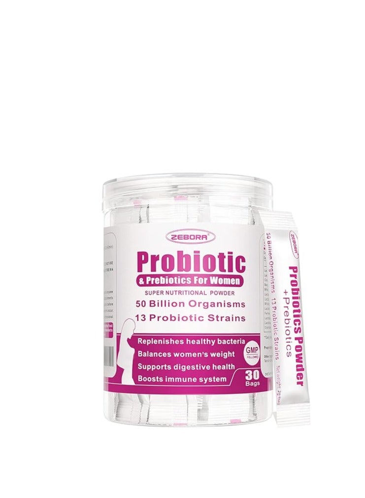 ZEBORA Probiotics for Women with Prebiotics & cranberry 50-Billion-CFUs 13 Strains  30pkts - Image 1