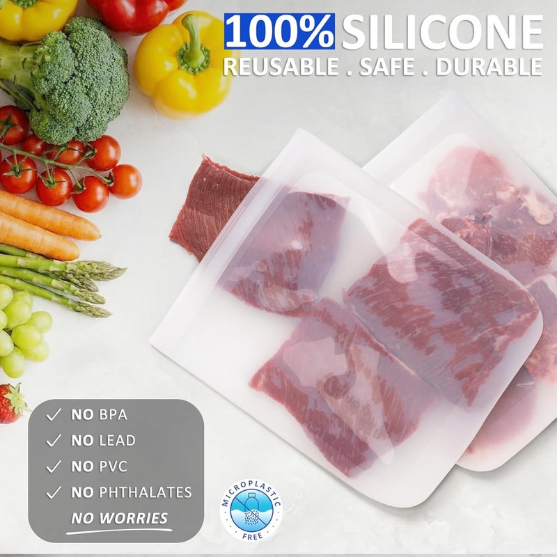 Annaklin 100% Silicone Flat Gallon Freezer Bags, 4 Pack Extra Large Reusable Silicone Ziplock Bags Gallon Size for Freezer, Double Zipper Seal, BPA & Microplastic Free, Freezer Microwave Sous Vide Safe, Clear - Image 2