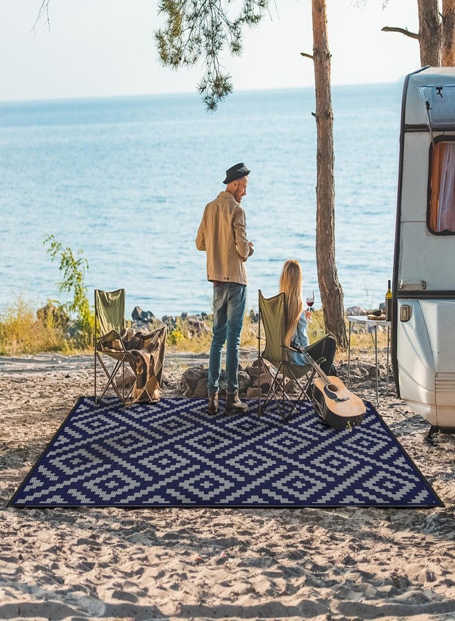 GENIMO Outdoor Rug for Patio Clearance, 5'x8' Waterproof Camping Mat, Reversible Plastic Straw Rugs for RV, Camper, Balcony, Backyard, Picnic, Deck (Blue & Grey) - Image 2