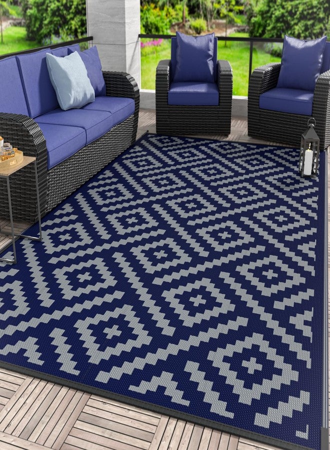 GENIMO Outdoor Rug for Patio Clearance, 5'x8' Waterproof Camping Mat, Reversible Plastic Straw Rugs for RV, Camper, Balcony, Backyard, Picnic, Deck (Blue & Grey) - Image 1
