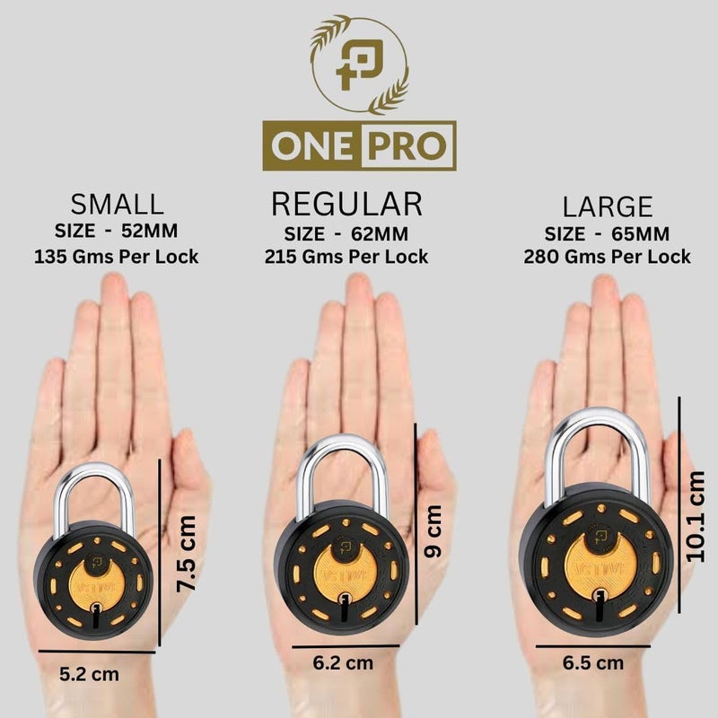 ONEPRO Azco Round Locks Multiple Keys Padlocks 52mm 65mm Steel Levers Double Locking, Strong Hardened Shackle Lock and Key for Home Door Shutter Shop Office Main Gate (6 Keys Black 50mm Pack of 1) - Image 2