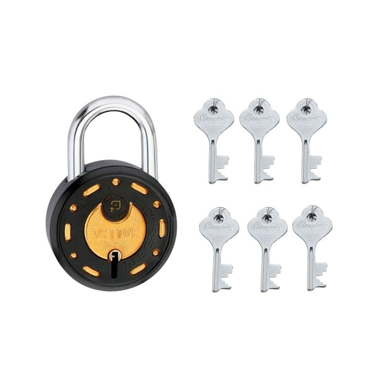 ONEPRO Azco Round Locks Multiple Keys Padlocks 52mm 65mm Steel Levers Double Locking, Strong Hardened Shackle Lock and Key for Home Door Shutter Shop Office Main Gate (6 Keys Black 50mm Pack of 1) - Image 1
