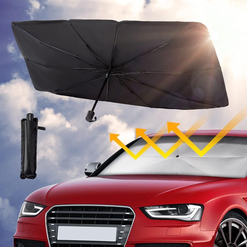 Enew Car Sun Shade,for Car Front Windshield, Car Umbrella Sun Shade Cover, Foldable UV Reflector And Heat, Sunshade for Cars, Fits Most Vans SUVS (57 x 31 In), Black - Image 4