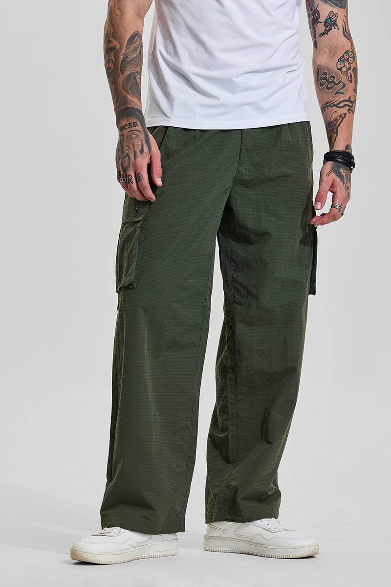 SNITCH Green Mid Rise Loose Fit Parachute Pants - Image 4