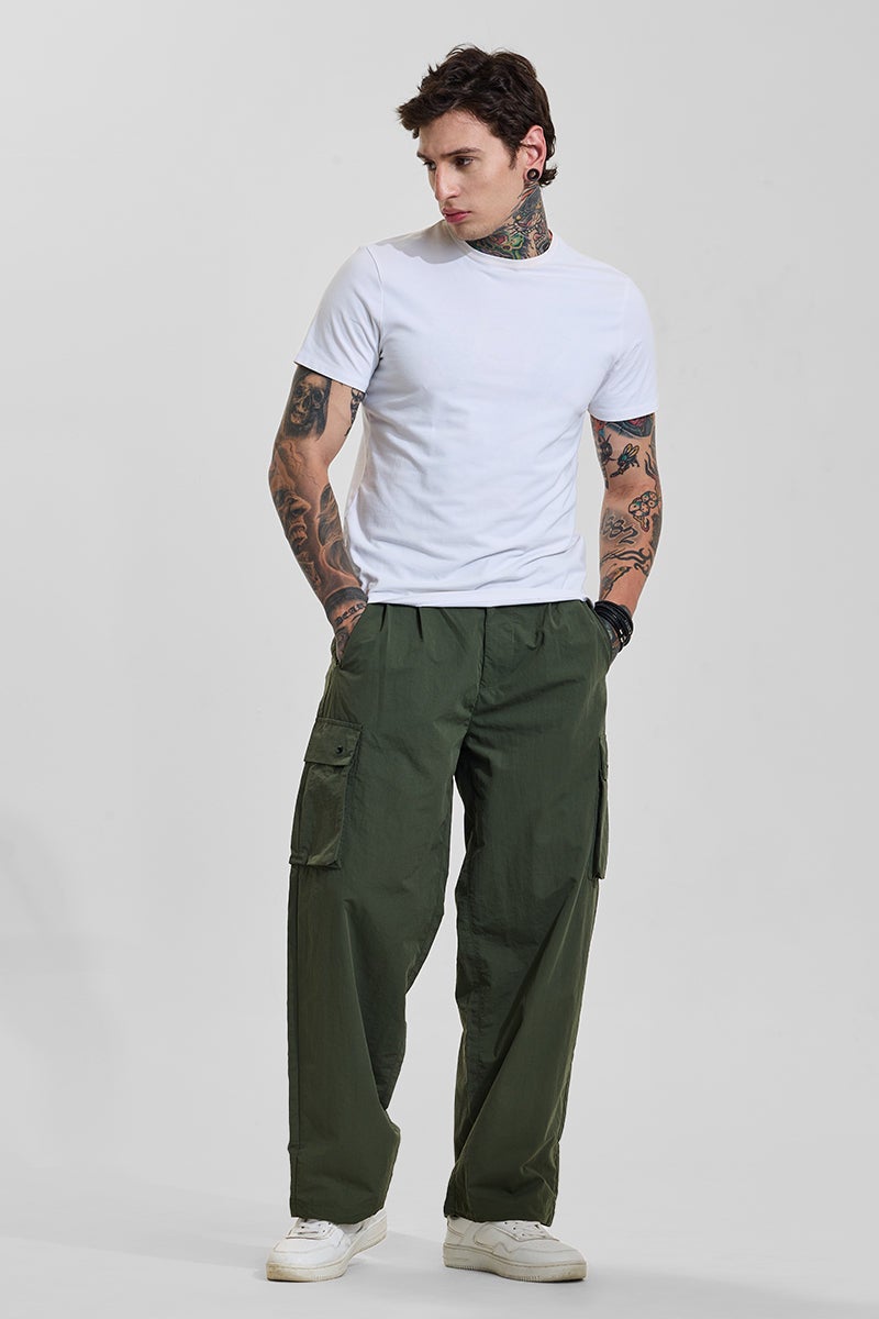 SNITCH Green Mid Rise Loose Fit Parachute Pants - Image 3