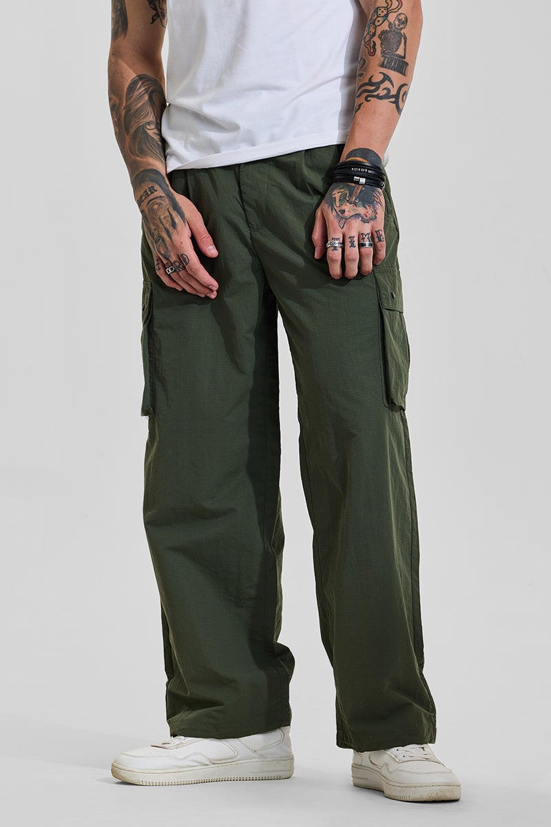 SNITCH Green Mid Rise Loose Fit Parachute Pants - Image 1