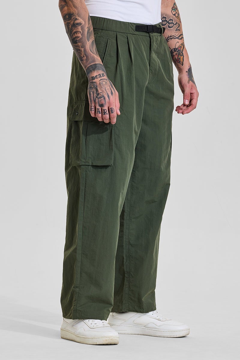 SNITCH Green Mid Rise Loose Fit Parachute Pants - Image 5