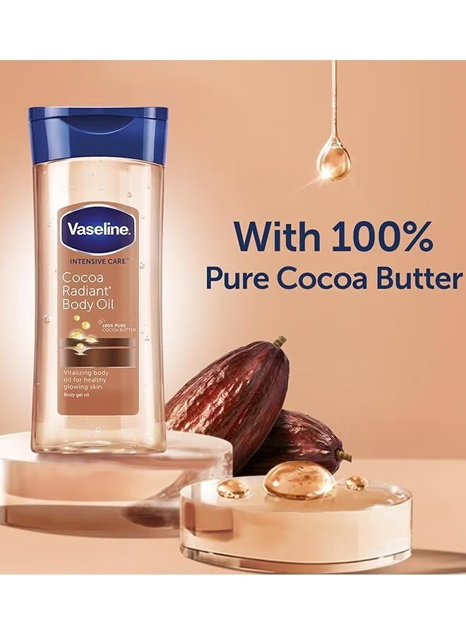 Vaseline Intensive Care Cocoa Radiant Body Oil 200ml - Vaseline Intensive Care Cocoa Radiant Vitalizing Body Oil With 100% Pure Cocoa Butter & Replenishing Oils For Long-Lasting Radiant Glow| Non-Greasy Body Gel Oil for Healthy & Glowing Skin - Image 2