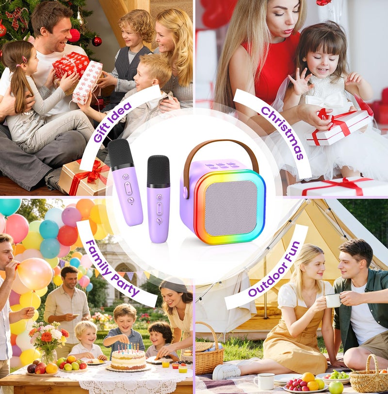 Peski Mini Karaoke Machine for Kids Adults, 2026 TOP Birthday Gifts for Girls Boys 3,4,5,6,7,8+Year Old Toddler Toys, Portable Bluetooth Speaker with 2 Wireless Karaoke Microphones Player (Purple) - Image 4