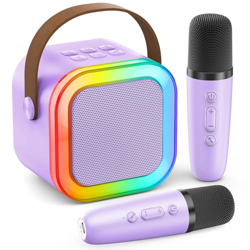 Peski Mini Karaoke Machine for Kids Adults, 2026 TOP Birthday Gifts for Girls Boys 3,4,5,6,7,8+Year Old Toddler Toys, Portable Bluetooth Speaker with 2 Wireless Karaoke Microphones Player (Purple) - Image 1