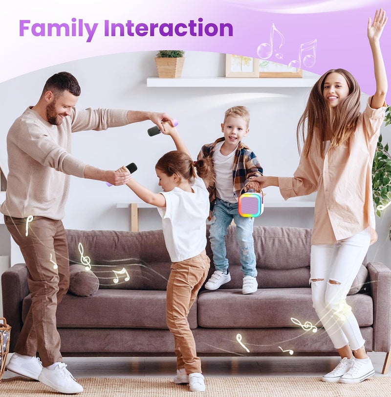 Peski Mini Karaoke Machine for Kids Adults, 2026 TOP Birthday Gifts for Girls Boys 3,4,5,6,7,8+Year Old Toddler Toys, Portable Bluetooth Speaker with 2 Wireless Karaoke Microphones Player (Purple) - Image 5