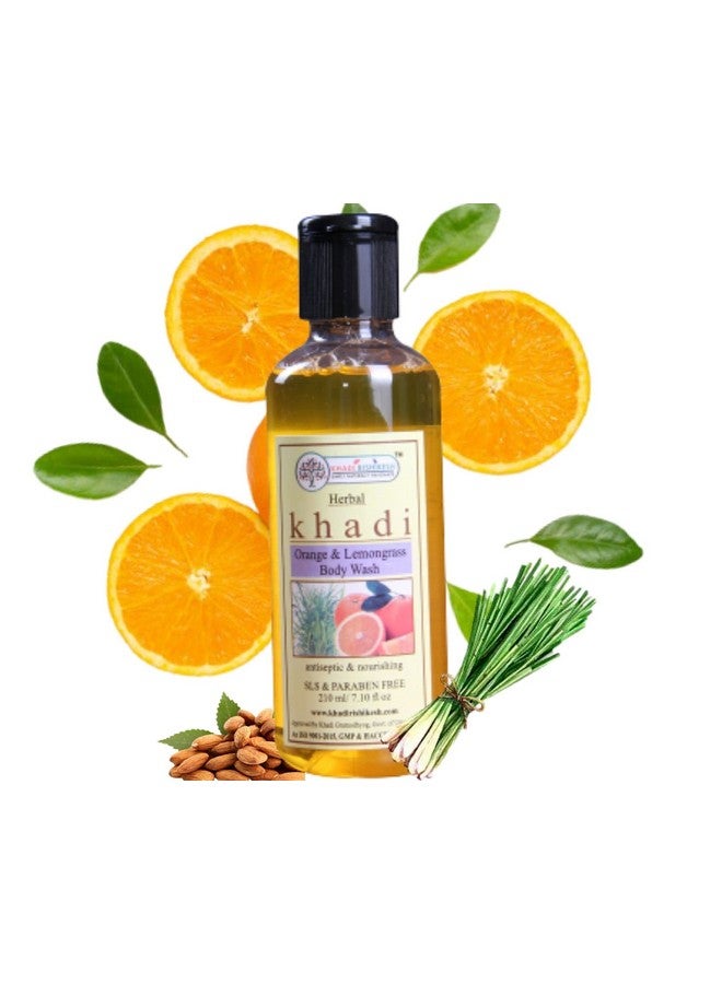 KHADI RISHIKESH غسول الجسم بالأعشاب البرتقالية من خادي ريشكش لإزالة آثار حب الشباب والشوائب والأوساخ | لتفتيح وتبييض البشرة، وتنظيف المسام - جل استحمام قائم على الجل، للجنسين - 210 مل مع إسفنجة لوفا مجانية - Image 1